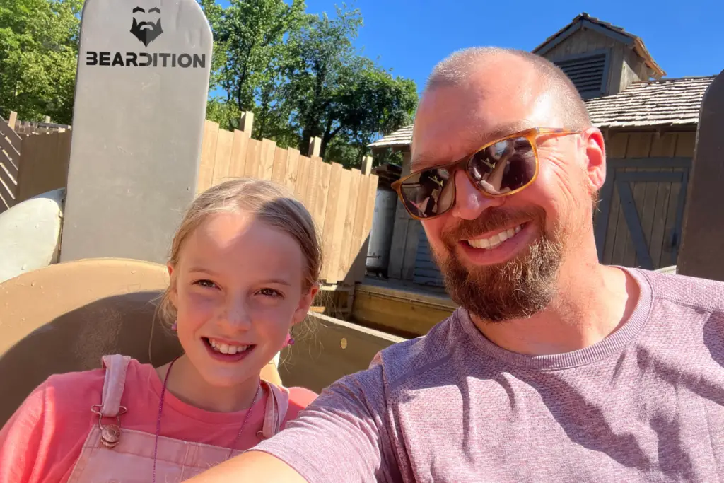 My daughter and I showing my beard style and bald head.