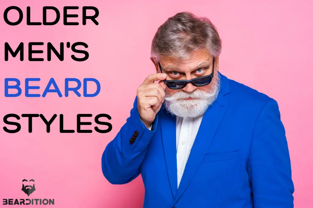 Older men's beard styles - Man with grey beard in blue suit jacket 